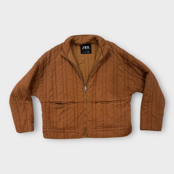 Zara Quilted Bomber Jacket Zip Up ZW Collection Tan size medium - Picture 7 of 10